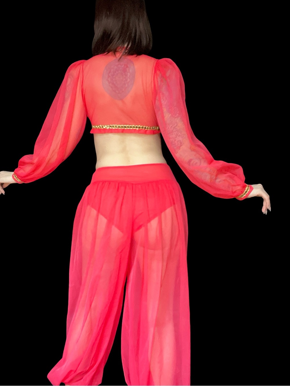 Vintage 1970's Hot Pink & Gold Belly Dancing Burlesque Costume - Picture 5 of 9
